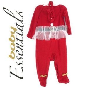 BABY ESSENTIALS 9mos Red Christmas Long Sleeves Santa Elf Onesies Footsies NEW